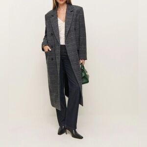 NWT Reformation Lucas Coat in Charcoal Plaid Print Size XS